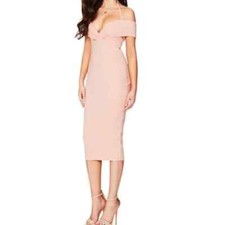 Nookie Athena Off Shoulder Halter Midi Dress Blush Pink Size Large NWT