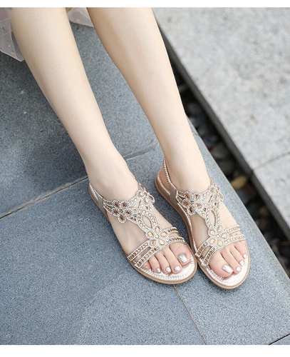 Womens Summer Rhinestone Decor Opened Toe Slip on Buckle Flat Heels Sandals - Bild 13 von 27