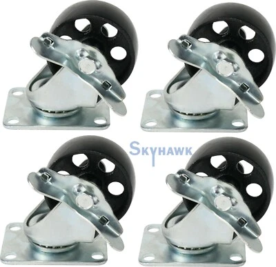 CAL-HAWK 4-Pc. 3" 350-lb Capacity All-Steel Locking Wheel Swivel Top Plate Casters