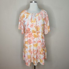 Andree by Unit Floral Dress Size Medium Women's Flutter Sleeves Tiered Tie Neck