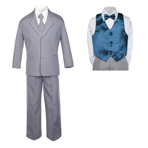 Baby Toddler Boy Formal Medium Gray Suit Tuxedo a Color Vest & Bow Tie to Pick - Picture 12 of 25