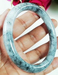 61mm Jade Bracelet Men Women Gift Bangle Round Natural Untreated Black