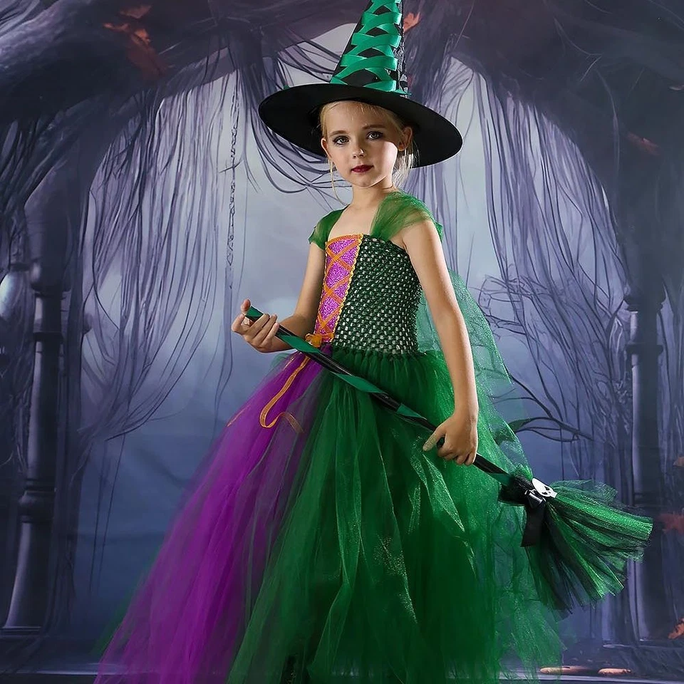 Niños Niñas Hocus Pocus Winifred Sanderson Vestido de Malla Halloween Conjunto Completo Foto 2 de 4