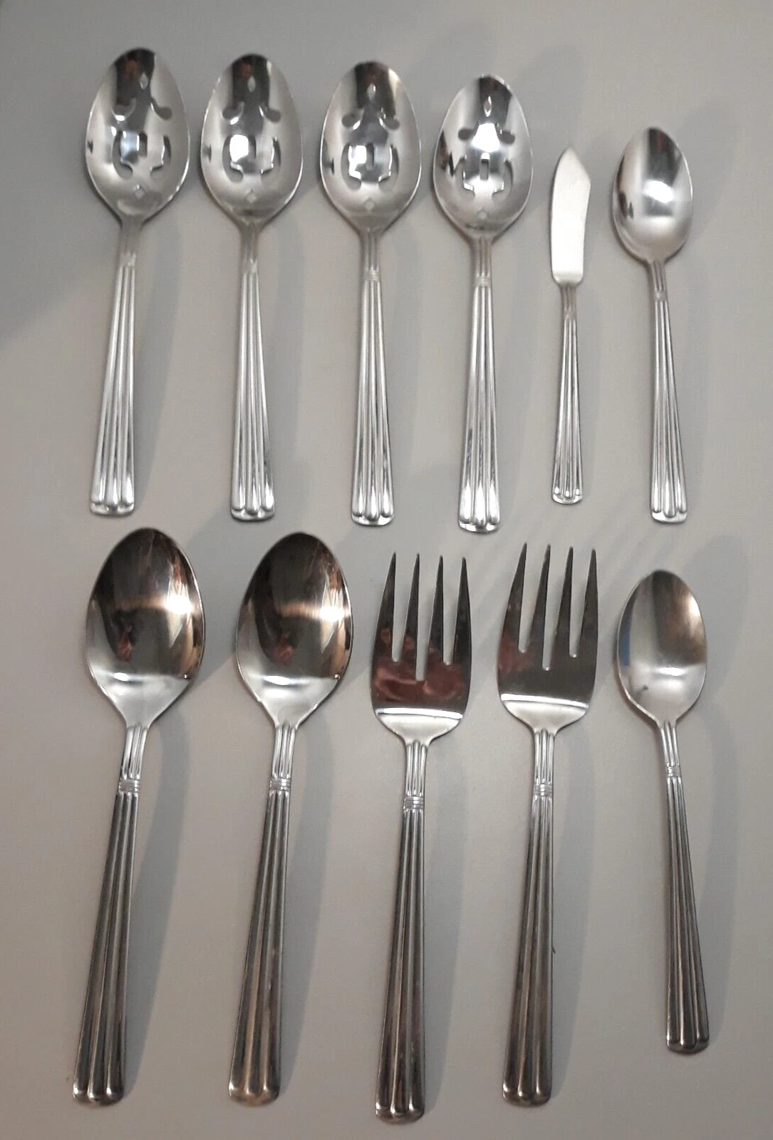 International Stainless China Serving Spoons Forks Ribbed Flatware Lot of 11