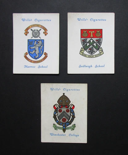 WILLS  3 LARGE  1934  CIGARETTE CARDS  ARMS OF PUBLIC SCHOOLS  7-18-23  SERIES 2