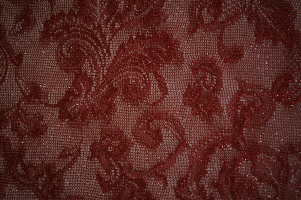 Dark Red Lacy w/Gold Sheen Prayer Shawl Scarf Fabric Over 1 Yard  48" X 70" - Image 3 of 4