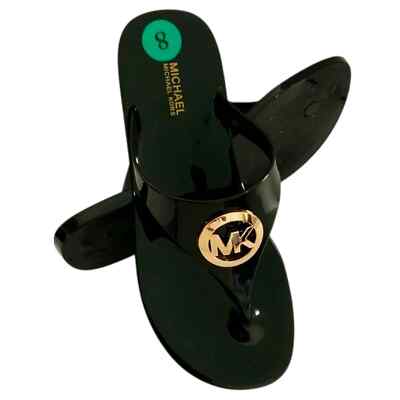 MSRP $72.99 NWT MICHAEL KORS WOMEN'S BLACK SANDALS FLIP FLOPS SIZE 8