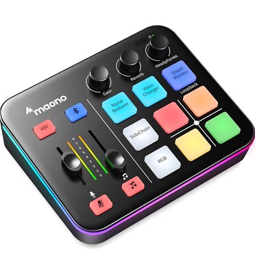 Gaming Audio Mixer, Audio Interface with Pro-Preamp, RGB, Bluetooth, 48V Phantom