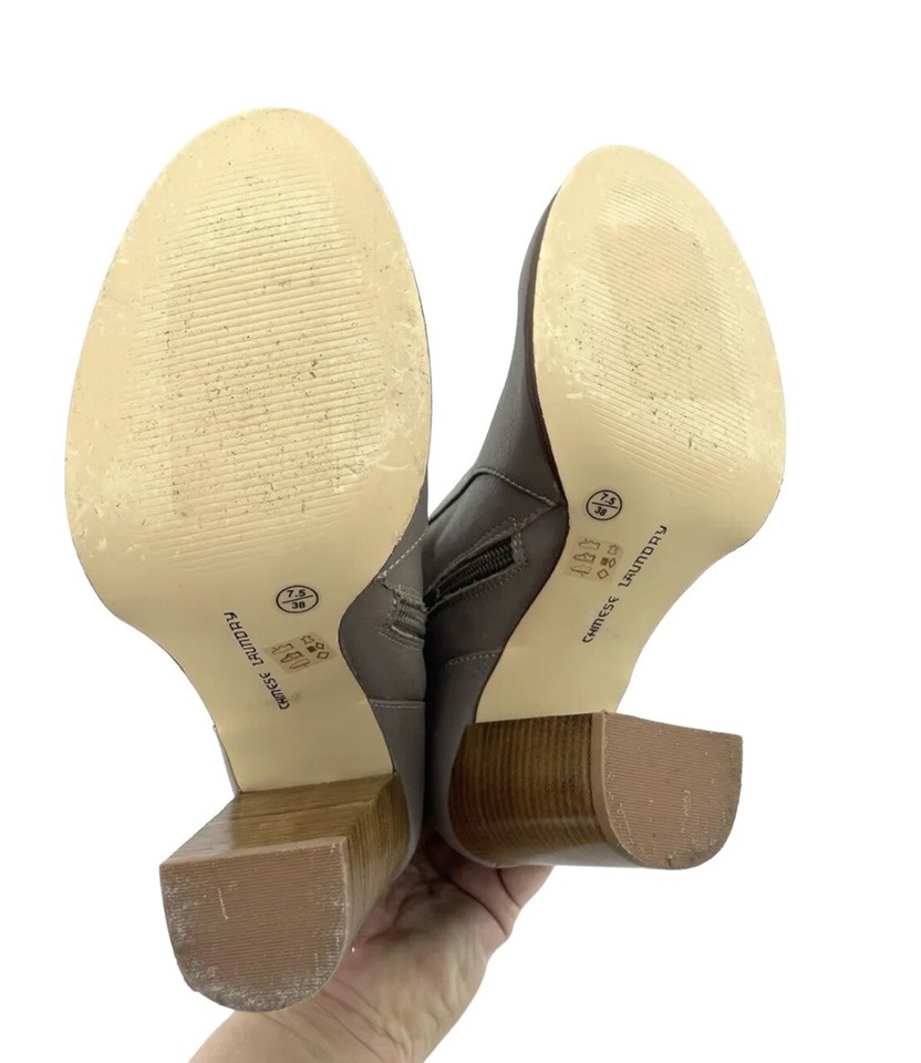 Chinese Laundry Boots Cool Kid Gray Leather Raw Edge Mid Calf SZ 7.5