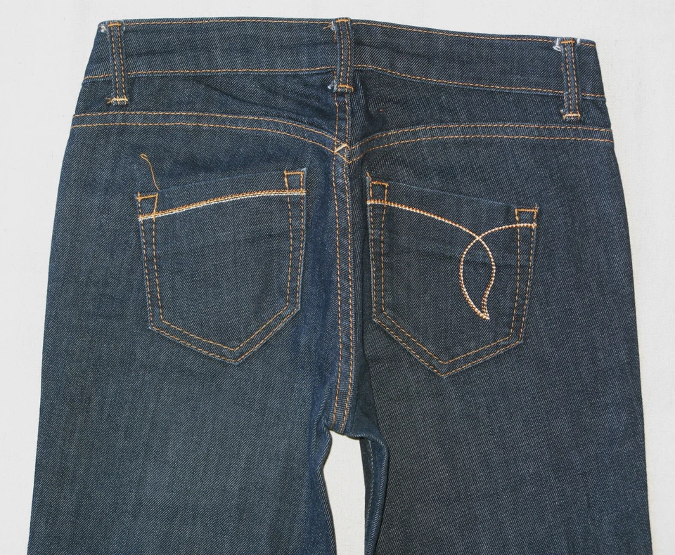 Pantalones de mezclilla rectos ajustados EDUN para mujer talla 24 cintura baja-azul oscuro con elástico L33 Foto 2 de 4