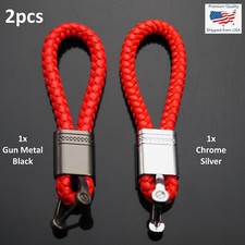 2pcs Red - Woven Leather Loop Buckle Men  Women's Car Key Ring D Fob Holder