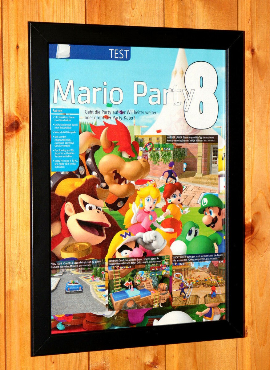 Mario Party 8 Very Rare Small Poster / Old Ad Page Framed Nintendo