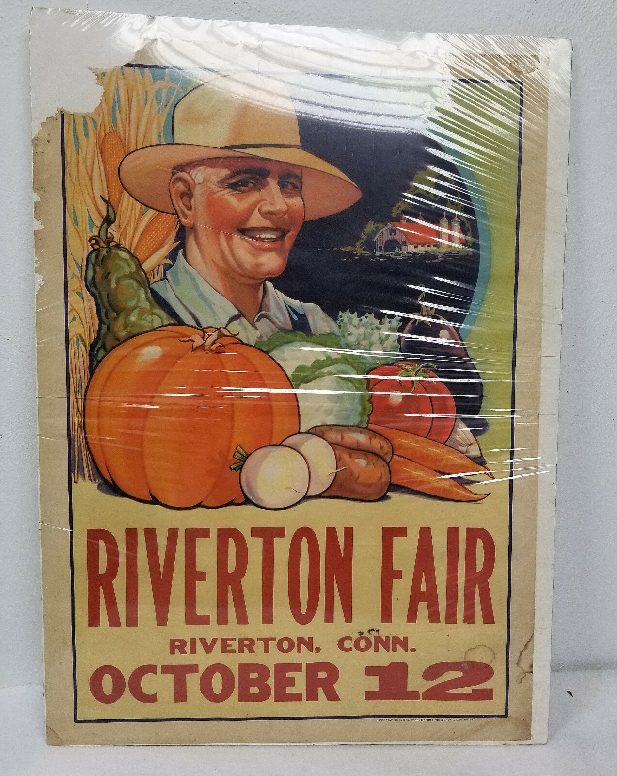 Antique Vintage Riverton Fair Connecticut Advertising Poster Lithograph