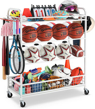 Garage Sports Equipment Organizer - Rolling Ball Storage Bin with Wheels, Garage