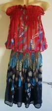 ASOS Tiara black red yellow blue sheer peacock dress UK 12 Brand new