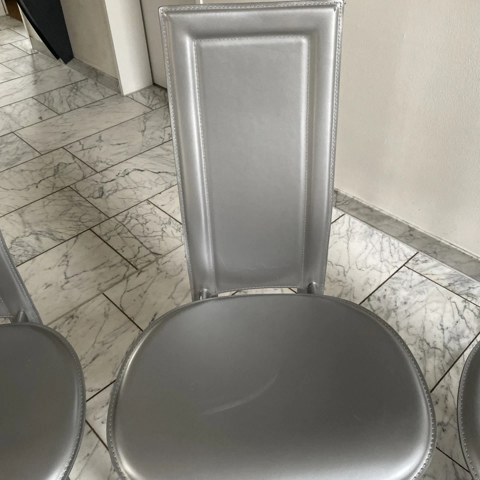 Cattelan Italia Lara Kernleder 4 Stühle Silber Mid-Century Post-Modern - Bild 3 von 4