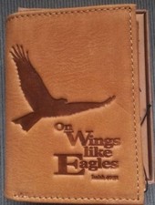 TAN Genuine Leather Tri Fold Wallet Isaiah 40 31 Wings Like Eagles Men Accessory
