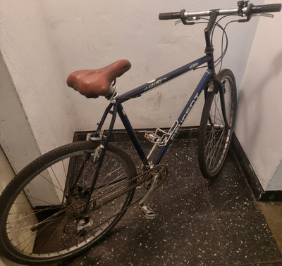 Giant Boulder Trekkingrad 28 Zoll blau brauner Sattel mit Fahrradständer