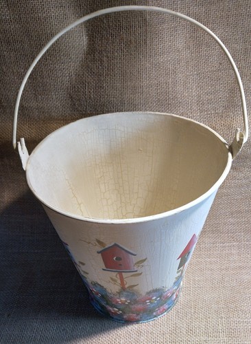 Hand Painted Birdhouse On Metal Bucket Country Farmhouse Spring Decor Folk Art  - Picture 9 of 11