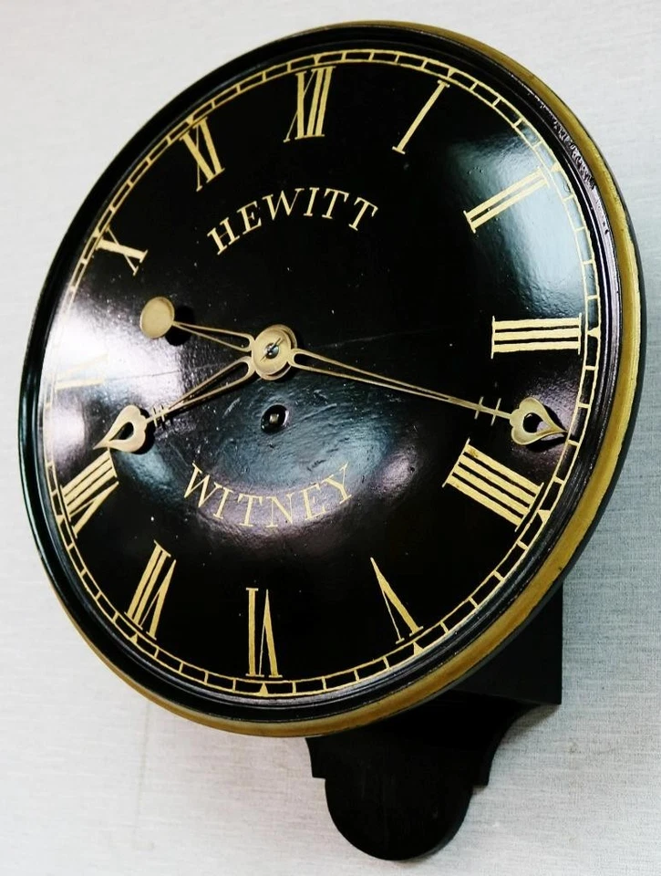 Antique English Hewitt Of Witney Single Fusee Ebonised Wooden Dial Wall Clock - Image 4 of 4