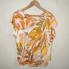 C&C California Floral Linen Knit Top Tee XL Short Sleeve Lightweight Tropical