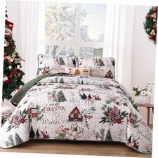 White Queen White Christmas Quilt Set - Reindeer Bedding - Xmas Tree