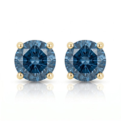Runde Ohrstecker mit vier Krappen blauen Diamanten 14 Karat Gold Lab Grown