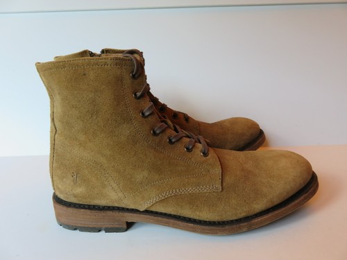 MINT! Suede Frye Boots Mens 10.5D Bowery Lace Up Zipper Brown/Tan 6" Boots - Picture 7 of 13