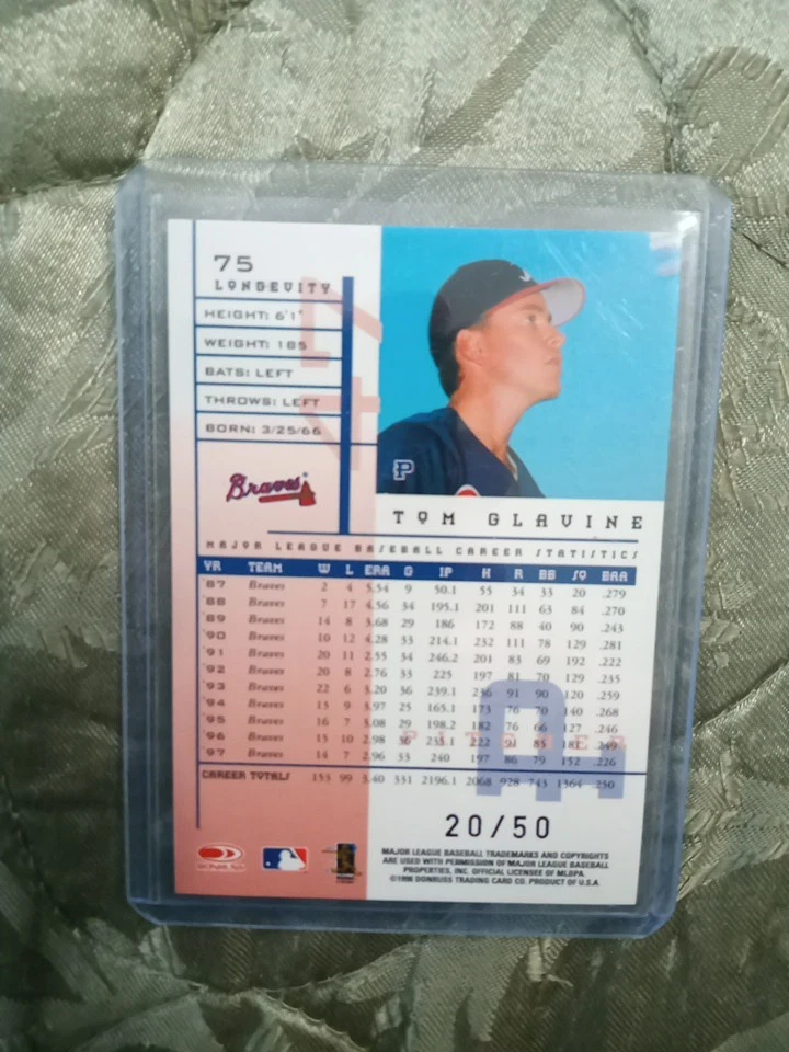 1998 年 LEAF 新秀和明星棒球 LONGEVITY TOM GLAVINE #20/50 亚特兰大勇士队 — 第 4/4 张图片