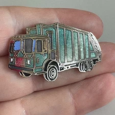 Vintage Garbage Truck Refuse Hauler Logo Enamel Lapel Pin Teal Green Silver