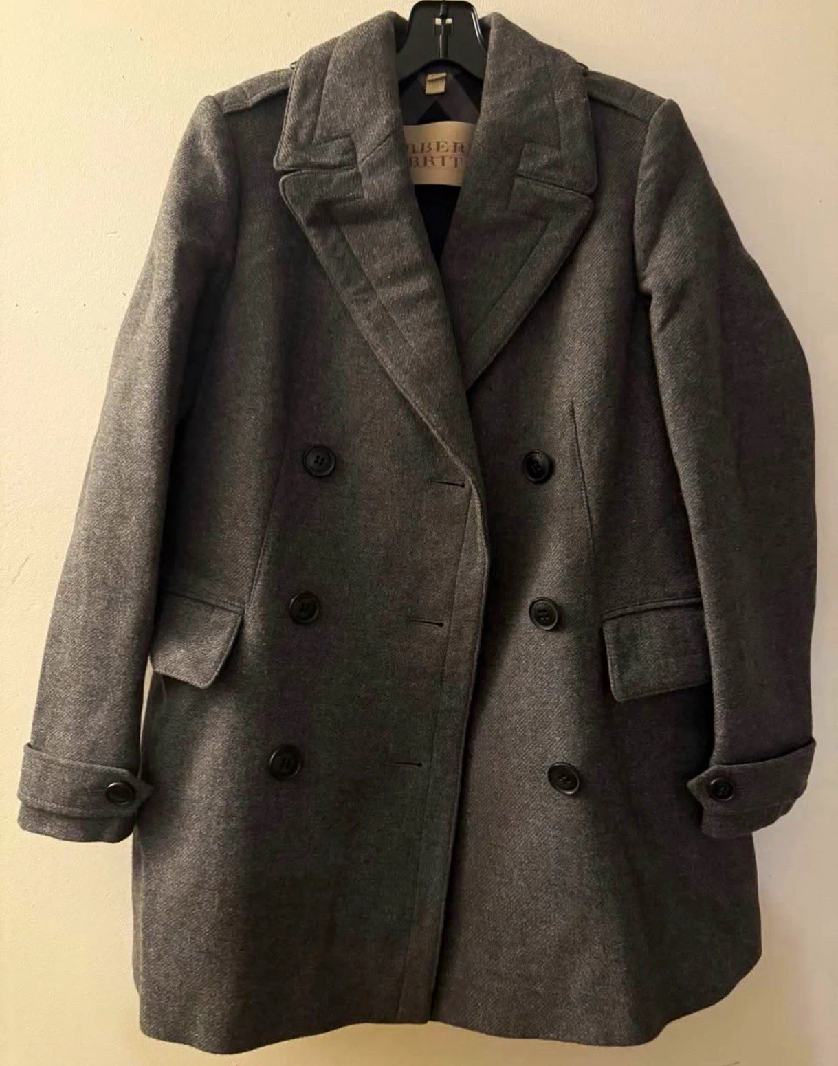 Burberry Brit Gray Wool Pea Coat Double Breasted Button Lined Size S image 1