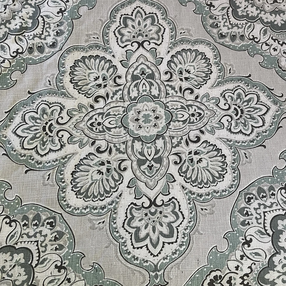 Paneles de cortina azul gris topo medallón lazo pestaña 50”x96” (2) mezcla de lino Foto 2 de 4