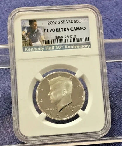 2007-S Kennedy Half Dollar Silver PF70 UCAM NGC KENNEDY 50th ANNIVERSARY LABEL