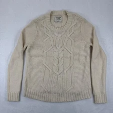 Abercrombie Fitch Cream Cable Fisherman Knit Crew Neck Sweater Women Size L