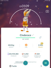 Cinderace Pokemon go Lv 50 Maxed 3 Moves XXL