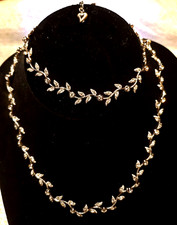 NADRI Choker Necklace  Bracelet Set, Rhodium Plated, crystal CZ, leaves vine