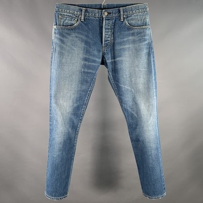 VISVIM Größe 34 Sozial Skulptur 10D5 Blau Distressed Selvedge Knopf Fly Jeans