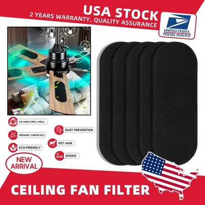 5 Pcs Ceiling Fan Blade Filters Unscented Activated Carbon Filter Easy-Stick US