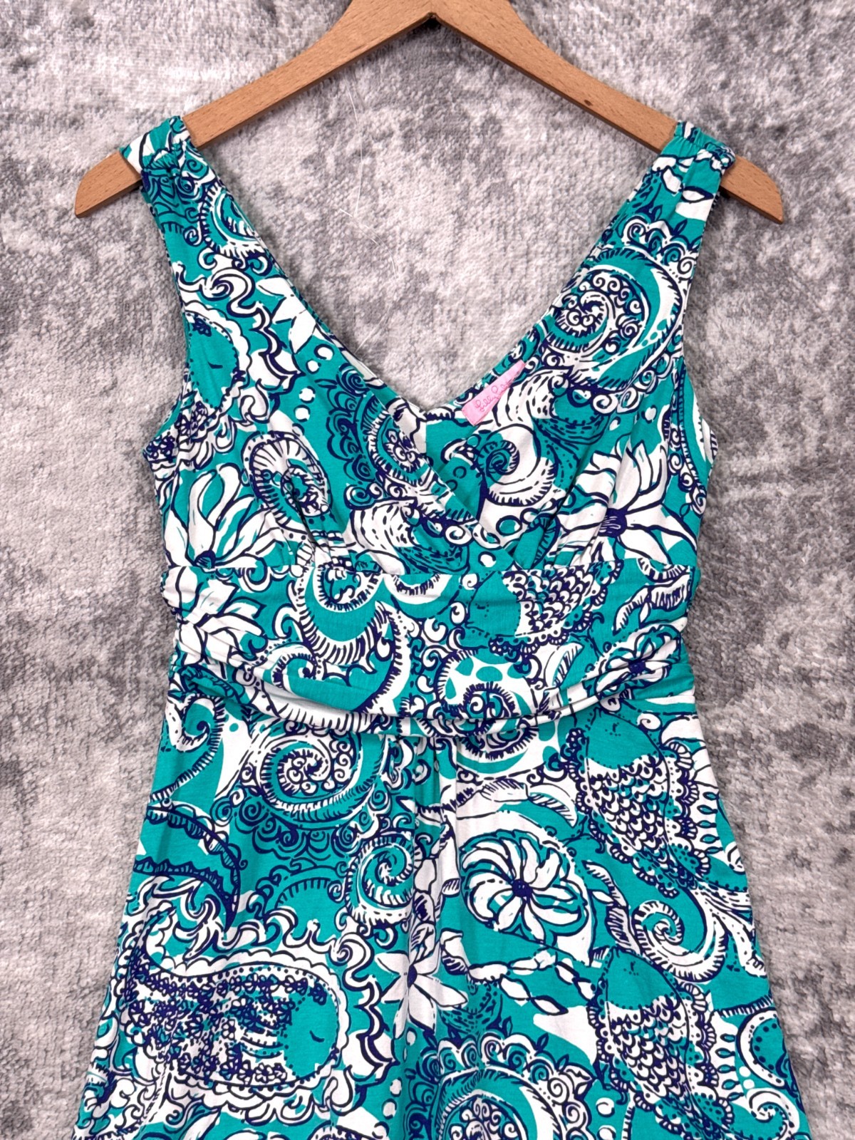 Lilly Pulitzer Dress Small Womens Green Jersey Knit Floral Paisley Pattern Mini