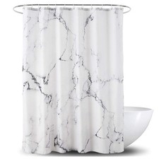 Marble Bathroom Shower Curtain,Grey and White Fabric Shower Curtain with Hooks