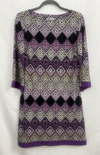 ELIZA J Purple Geometric Diamond Pattern Shift Dress 3/4 Sleeve Womens Size 6