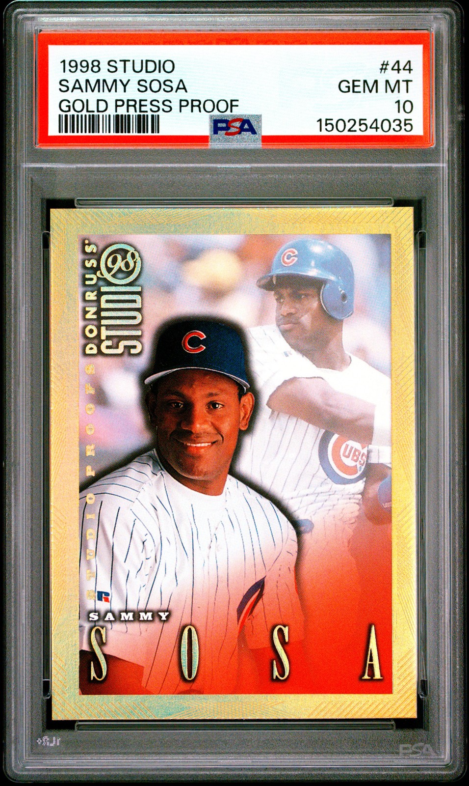 1998 STUDIO GOLD PRESS PROOF #44 SAMMY SOSA 60/300 PSA 10