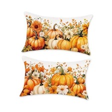 Fall Pumpinks Pillow Covers 12x20 Set of 2 Autumn Floral Farmhouse Decoration