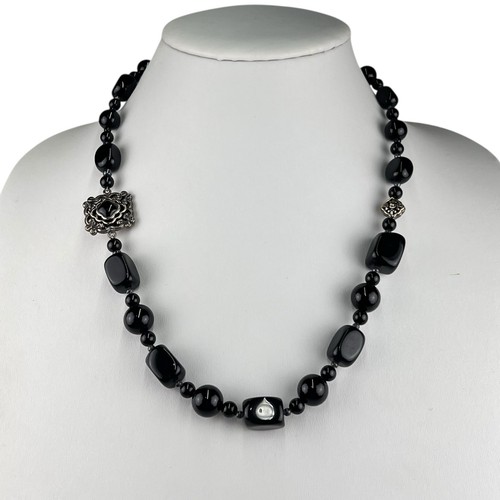 Barse Onyx Beaded 21" Sterling Silver Necklace