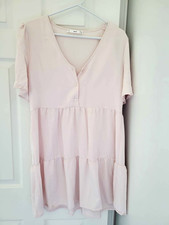 Mango Pink Summer Dress Size Medium Short Sleeve Viscose Tiered Midi