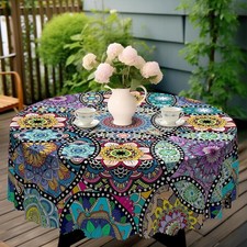 Boho round Tablecloth 60Inch Bohemia Table Cloth,Colorful Tablecloth Polyester
