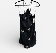 American Eagle Floral Satin Mini Dress Black Tie-Back | Size Large | NWT