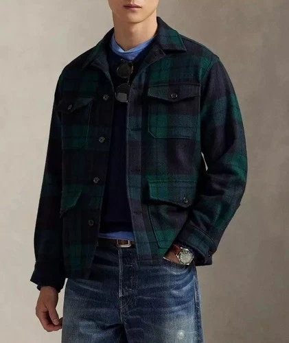 50% Off $328 - New Polo Ralph Lauren Black Watch Tartan Wool Shirt Jacket Size L - product listing photo
