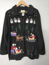 Vtg. The Quacker Factory Womens Snowman Christmas Reindeer Sweater Sz L Cardigan