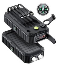Solar Charger Power Bank 40000mAh Built in 4 Cables and Hand Crank, Black